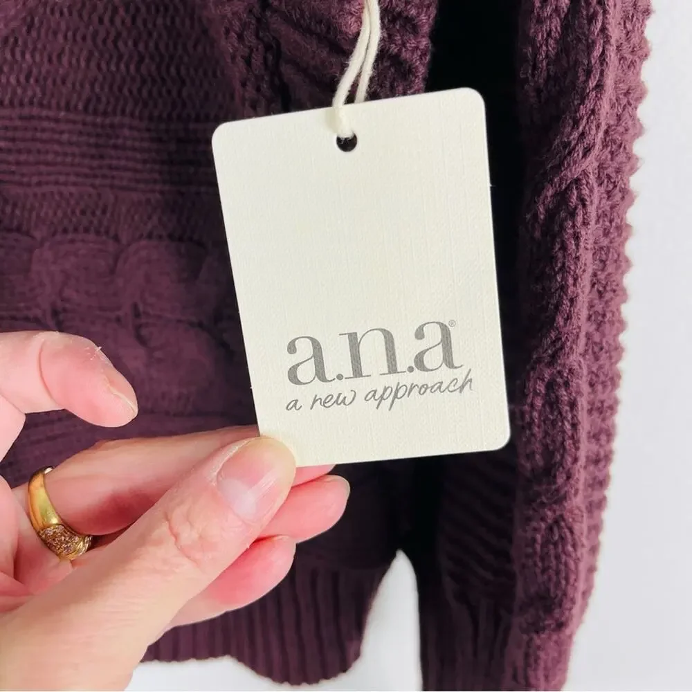 NEW ANA purple plum cable knit ribbed balloon sleeve sweater medium